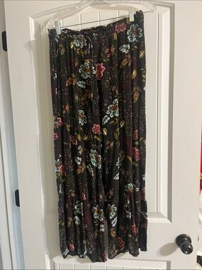 Maurices Black Floral Maxi Skirt with Blue and Pink Flowers